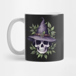 Wildcraft Witchery | Witch Skull | Witch Hat | Darkly Enchanting Skull and Herb | Earthy Skull with Leaves Mug